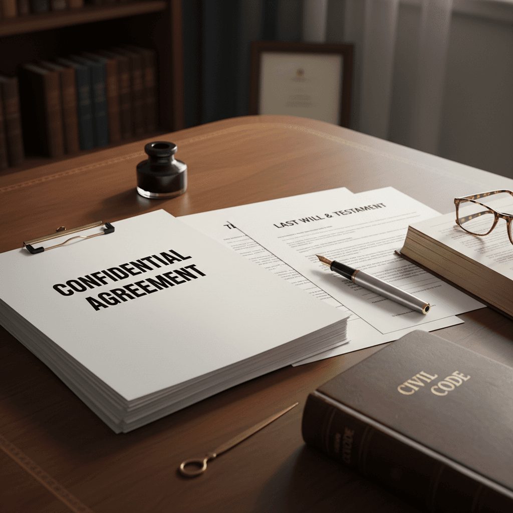 Legal documents and pen on a lawyer's desk