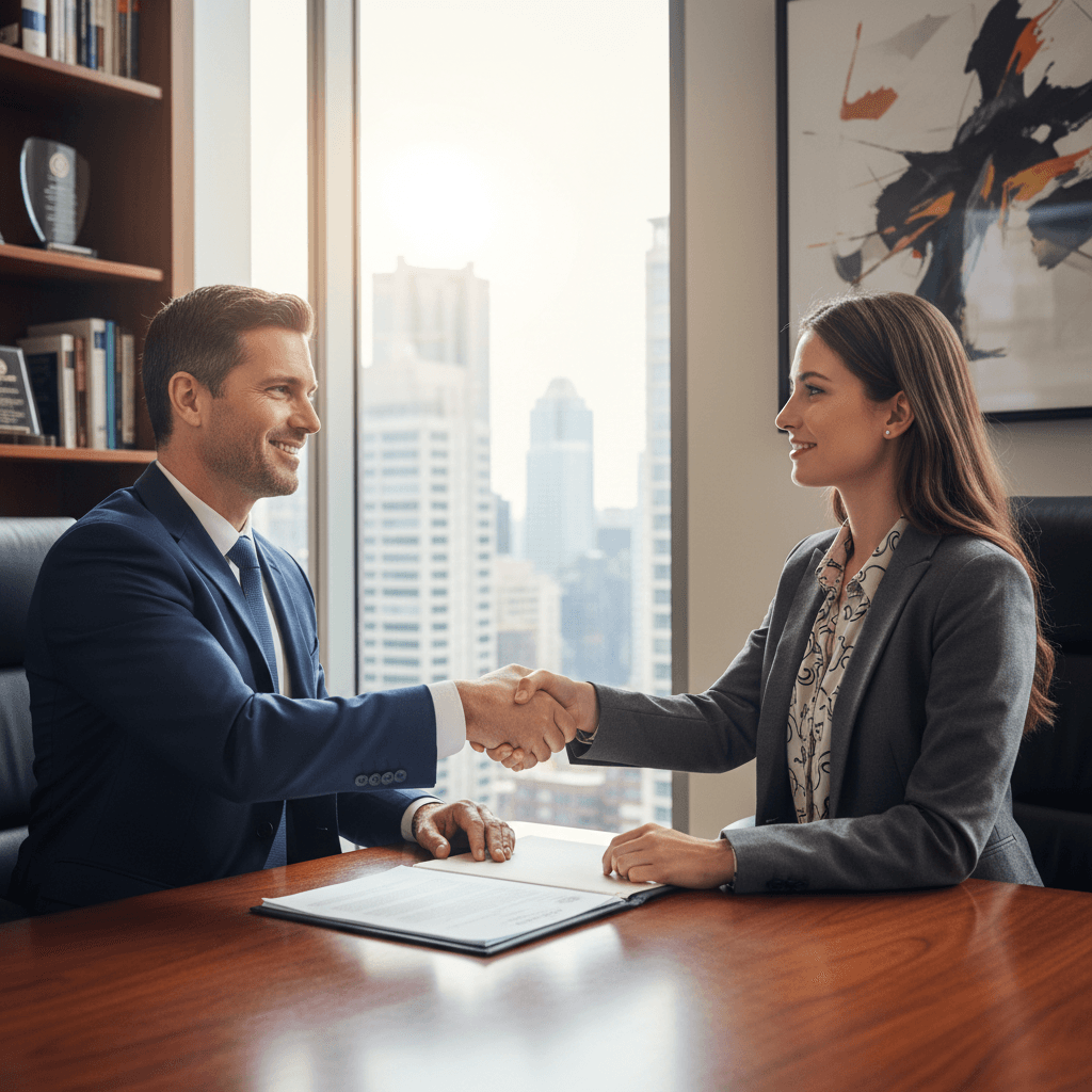 Professional handshake between a lawyer and client