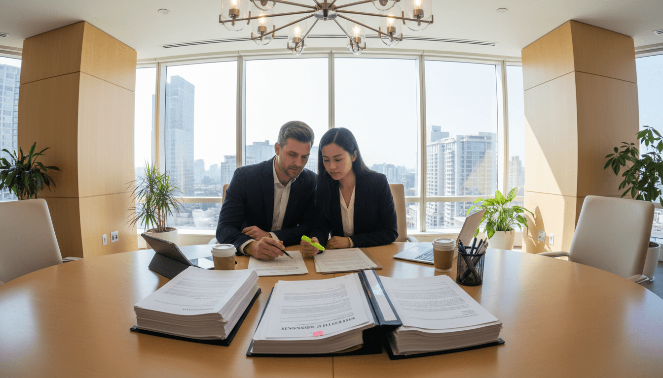 Couple reviewing their family law agreement with legal guidance