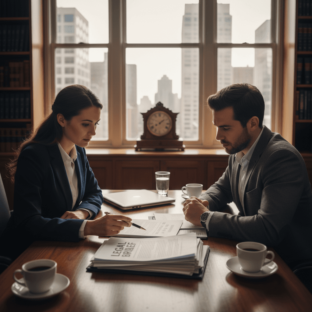 Lawyer meeting with a client at an office desk