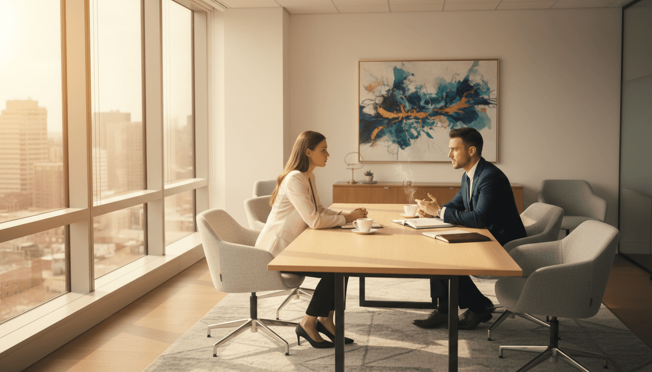 Professional legal consultation in a bright modern office setting