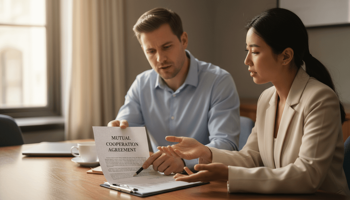Parents reviewing family law agreement together