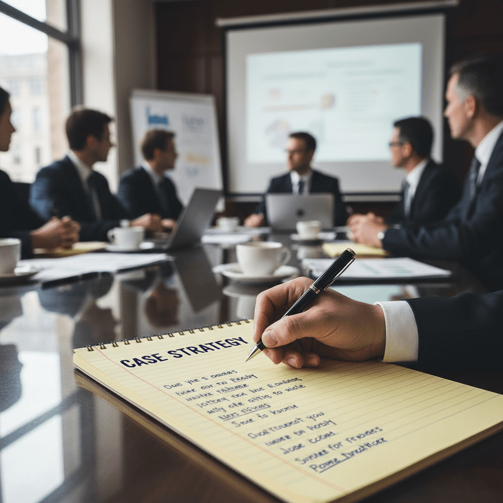 Lawyer writing notes during a meeting